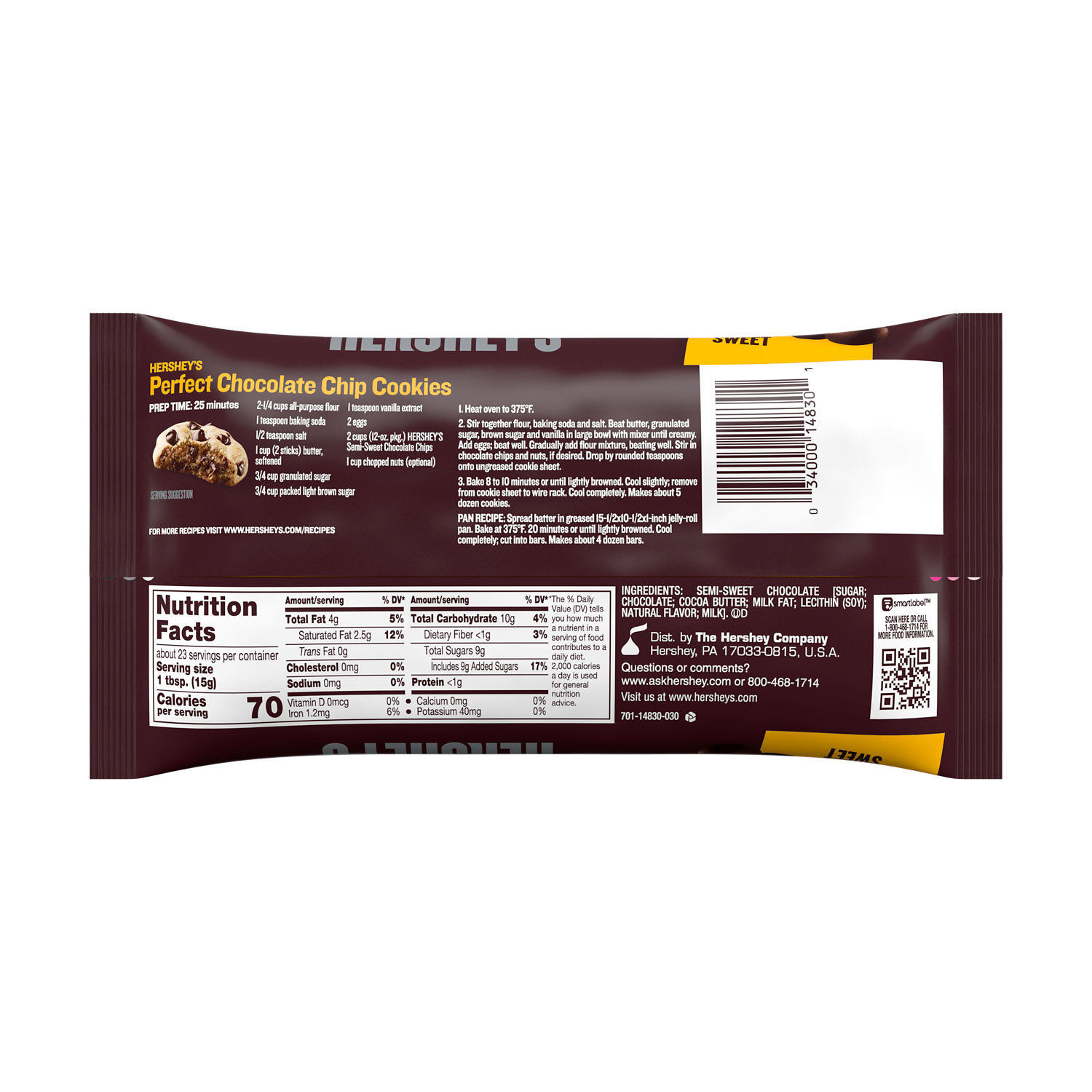 HERSHEY’S Semi-Sweet Chocolate Chips 12oz Candy Bag - THE HERSHEY COMPANY